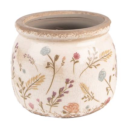 Clayre & Eef Bloempot Ø 12x9 cm Roze Beige Keramiek Bloemen Bloempot