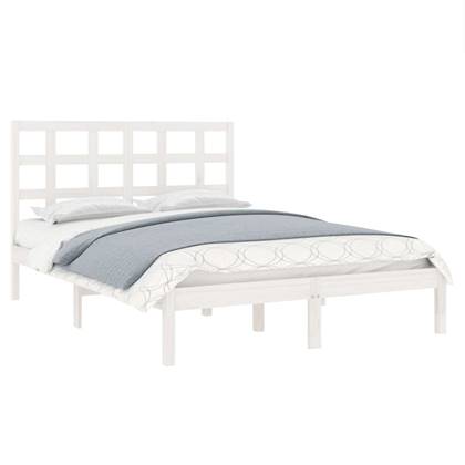 vidaXL Bedframe massief hout wit 135x190 cm