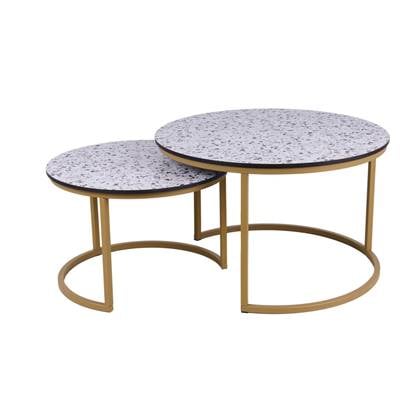 MaximaVida ronde salontafel set Lucca XL 75 en 58 cm champagne goud – HPL terrazzo look