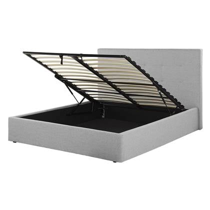 Beliani-LORIENT-Bed met opbergruimte-Licht-140 x 200 cm-Polyester Grijs