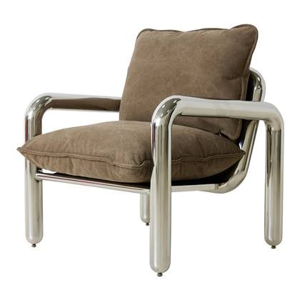 HKliving Chrome Lounge Fauteuil Canvas Brown