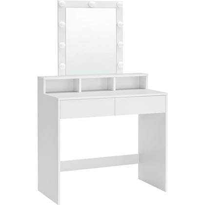 Parya Home - Witte Kaptafel - Rechthoekige spiegel - Gloeilampen - Wit