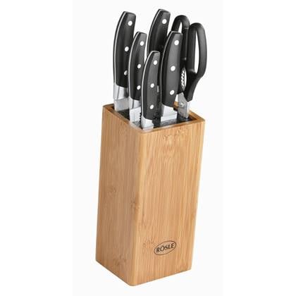 Messenblok, 5 Messen, 1 Schaar, Bamboe - Rösle | Cuisine Bruin