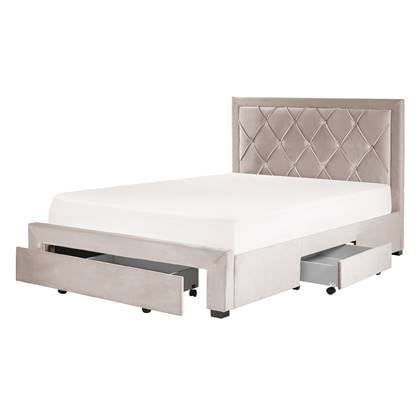 Beliani-LIEVIN-Bed met opbergruimte-Beige-140 x 200 cm-Fluweel