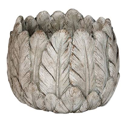Clayre & Eef Bloempot Ø 19x16 cm Grijs Steen Veren