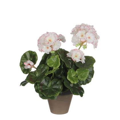 Mica Decorations Geranium Kunstplant - H34 x Ø20 cm - Wit, roze Wit, Paars