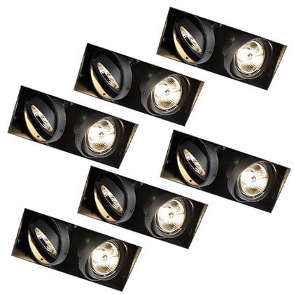 QAZQA Set van 6 inbouwspots zwart GU10 AR70 trimless 2-lichts - Oneon