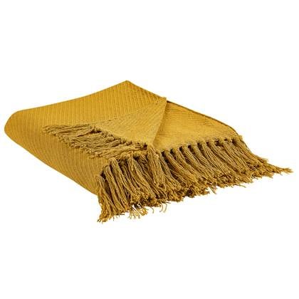 Beliani - YARSA - Plaid - Mosterdgeel - 125 x 150 cm - Katoen