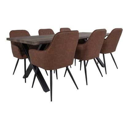 Hioshop Tony eethoek , 1 eetkamertafel en 6 eetkamerstoelen, bruin