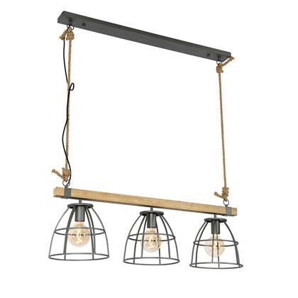 QAZQA Industriële hanglamp hout met donkergrijs 3-lichts - Arthur