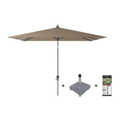 Platinum Riva stokparasol 2.5x2.5 - Taupe met voet en hoes