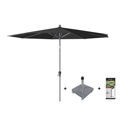 Platinum Riva stokparasol 3 m. rond - black met voet en hoes