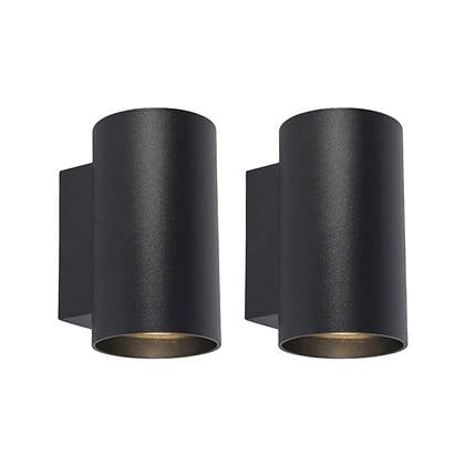QAZQA Set van 2 moderne wandlampen zwart rond 2-lichts - Sandy