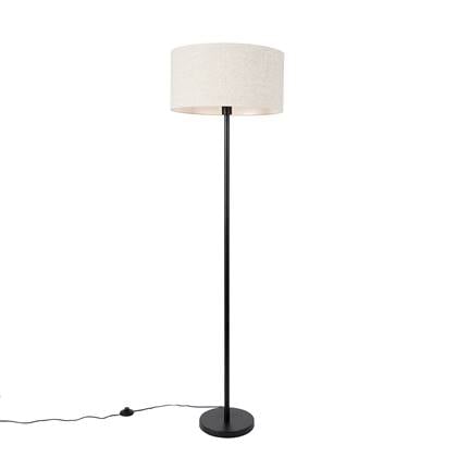 QAZQA Vloerlamp zwart met kap lichtgrijs 50 cm - Simplo