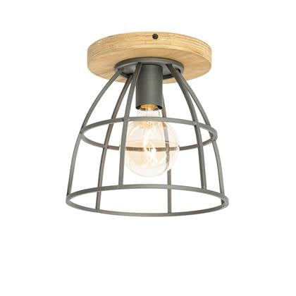 QAZQA Industriële plafondlamp donker met hout - Arthur Grijs
