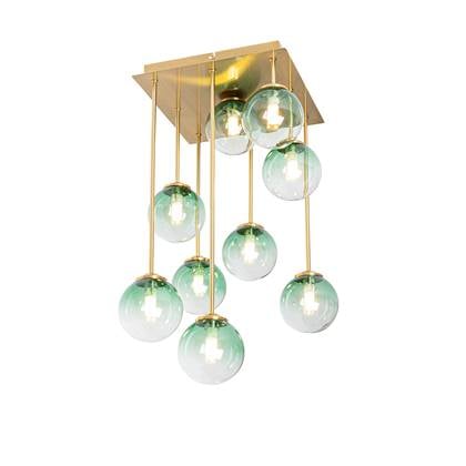 QAZQA Art Deco plafondlamp goud met groen glas 9-lichts - Athens