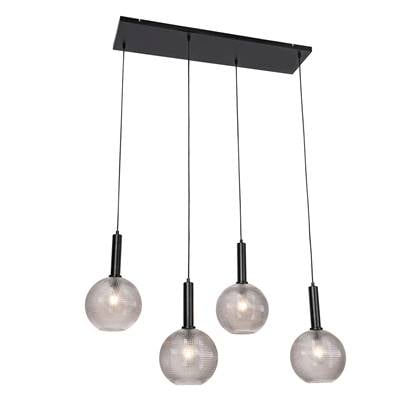 QAZQA Design hanglamp zwart met smoke glas 4-lichts - Chico