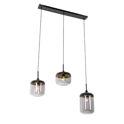 QAZQA Design hanglamp zwart met goud en smoke glas 3-lichts - Kyan