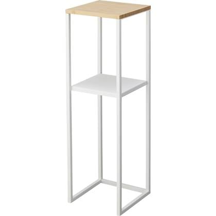 Yamazaki 2-Tiered shelf w| wooden top Tower White