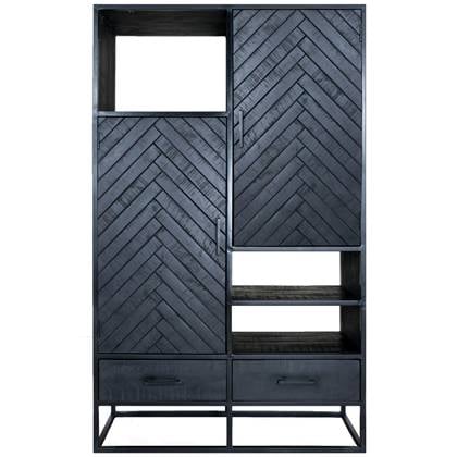 Home67 - Kast Roan Visgraat - Zwart Mangohout - 180 x 110 cm