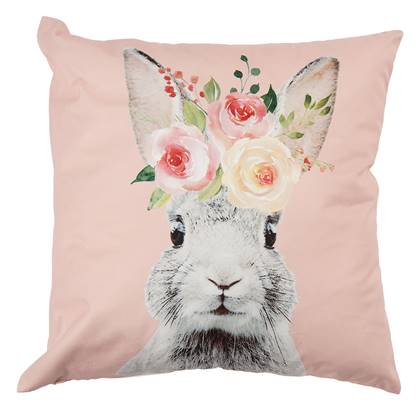Clayre & Eef Kussenhoes 45x45 cm Roze Wit Polyester Konijn