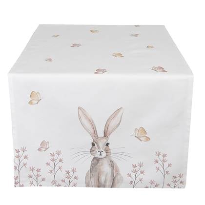 Clayre & Eef Tafelloper 50x140 cm Wit Bruin Katoen Konijn