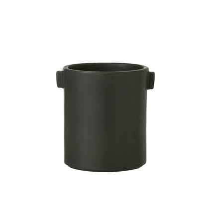 J-Line bloempot Handvat Steengoed - keramiek - - Ø 14 cm Zwart