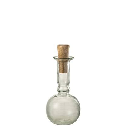 J-Line Rond Lang fles en kurk - glas| hout - transparant