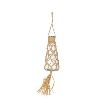 J-Line hanger Decoratie Fles - glas|raffia - naturel - 2 stuks