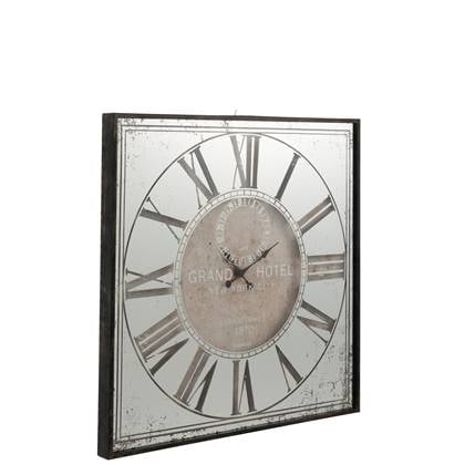J-Line Vierkant Hoel Spiegel klok - glas - bruin| grijs - Ø 99.5 cm