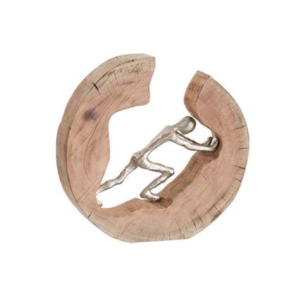 J-Line figuur Duwen - hout|aluminium - naturel|zilver