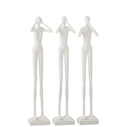 J-Line Figuur Horen|Zien|Zwijgen Poly Wit Ass3