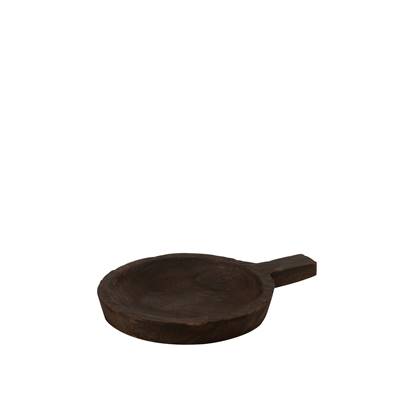 J-Line Schaal Rond Handvat Paulownia Hout Donker Bruin Medium