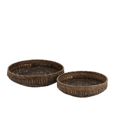 J-Line Set Van 2 Schalen Rond Rotan Zwart