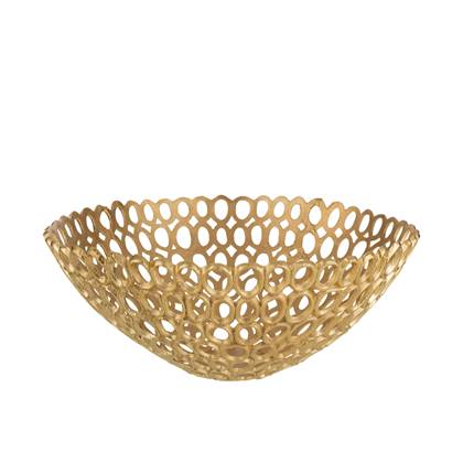 J-Line Schaal Rond Ringen Aluminium Goud Large
