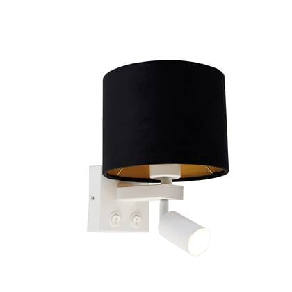 QAZQA Wandlamp wit met leeslamp en kap 18 cm zwart - Brescia