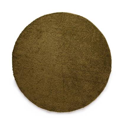 Tapeso Rond hoogpolig vloerkleed shaggy Trend effen - olijf - 160 Groen