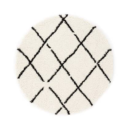 Boho&me Rond hoogpolig vloerkleed ruiten Artisan - wit|zwart - 100 cm