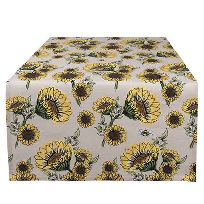 Clayre & Eef Tafelloper 50x140 cm Beige Geel Katoen Zonnebloemen