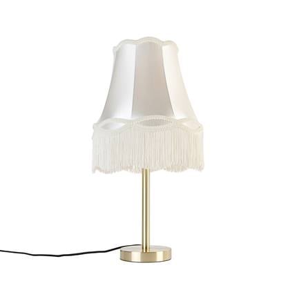 QAZQA Klassieke tafellamp messing met granny kap 30 cm - Simplo Crème