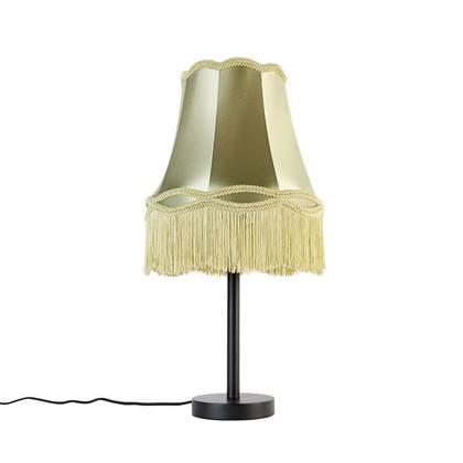 QAZQA Klassieke tafellamp zwart met granny kap 30 cm - Simplo Groen