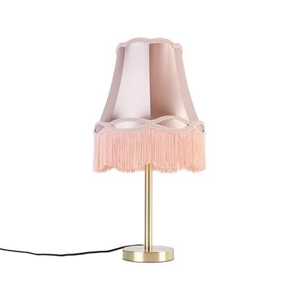 QAZQA Klassieke tafellamp messing met granny kap 30 cm - Simplo Roze