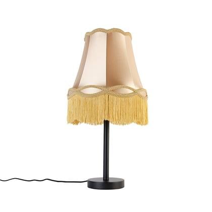 QAZQA Klassieke tafellamp zwart met granny kap 30 cm - Simplo Goud
