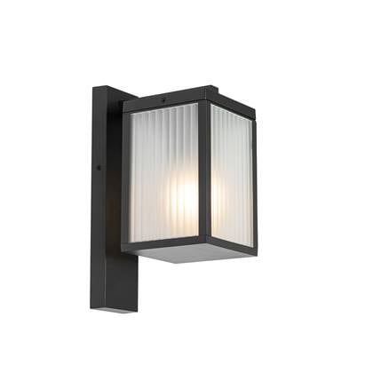 QAZQA Buiten wandlantaarn met ribbel glas IP44 - Charlois Zwart