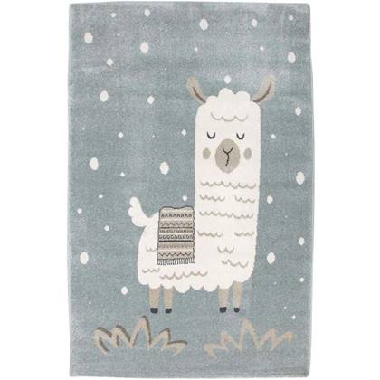 Tapeso Vloerkleed kinderkamer Lama - blauw|wit - 120x170 cm