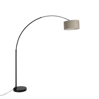 QAZQA Moderne booglamp zwart met boucle kap taupe 50 cm - XXL