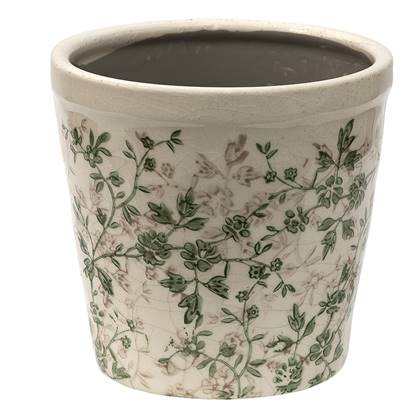 Clayre & Eef Bloempot Ø 14x13 cm Groen Beige Keramiek Bloemen