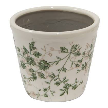 Clayre & Eef Bloempot Ø 12x10 cm Groen Beige Keramiek Bloemen