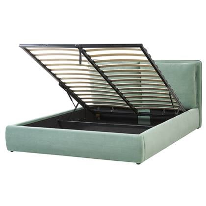 Beliani-BAJONNA-Bed met opbergruimte-Mint-160 x 200 cm-Fluweel Groen