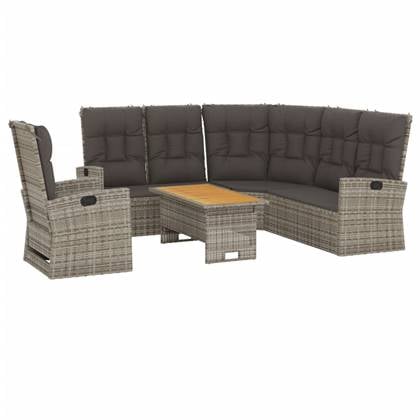 vidaXL 3-delige Loungeset met kussens poly rattan grijs